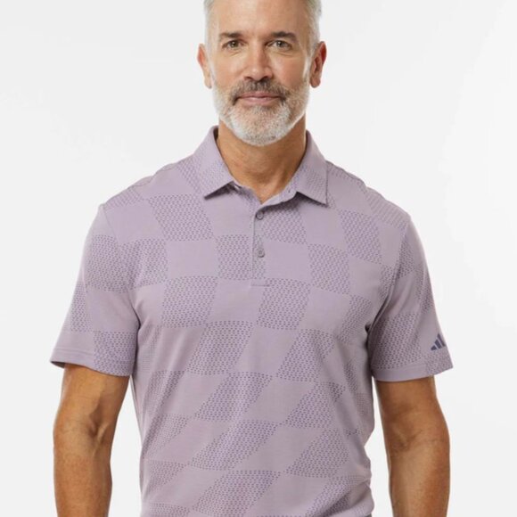 adidas Men's LG Polo Shirt - Gray Checkered - Picture 1 of 11